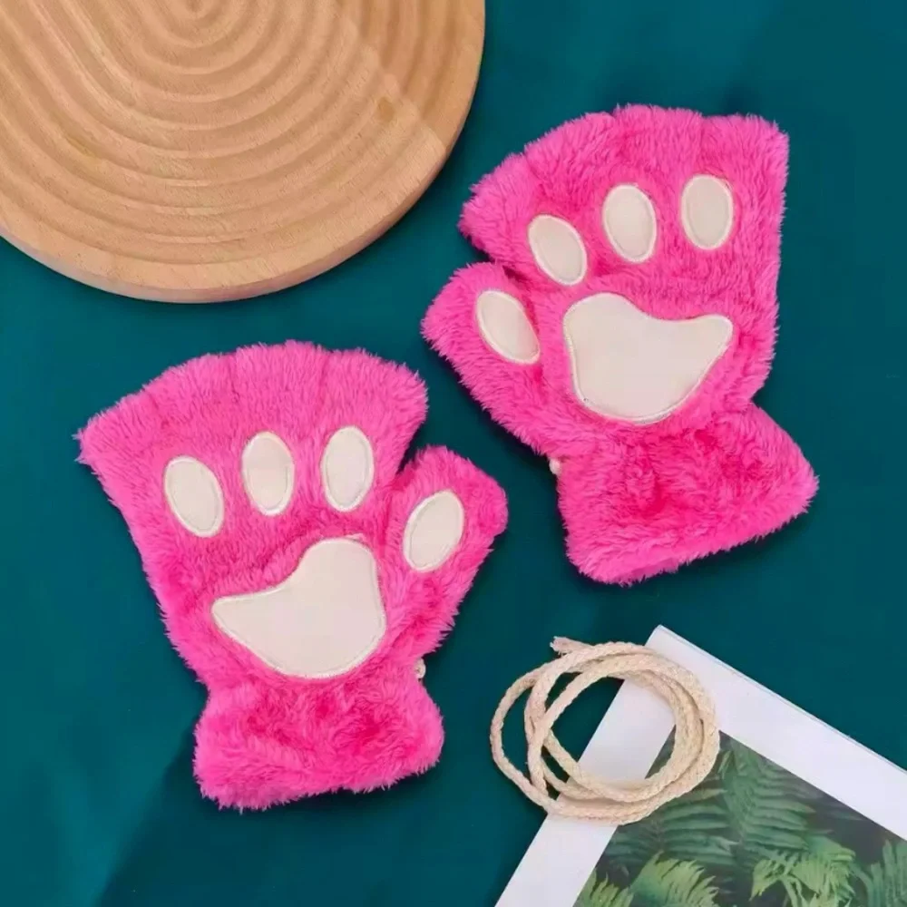 Hot pink cat paw fingerless gloves🐾